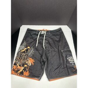 Harley Davidson Board Shorts Mens 36 Black Bahamas Motorcycle Swim Trunks AOP